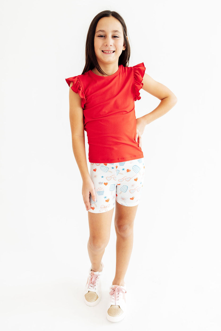 Mila & Rose ® Red, White & Sweet Twirl Shorts — side view