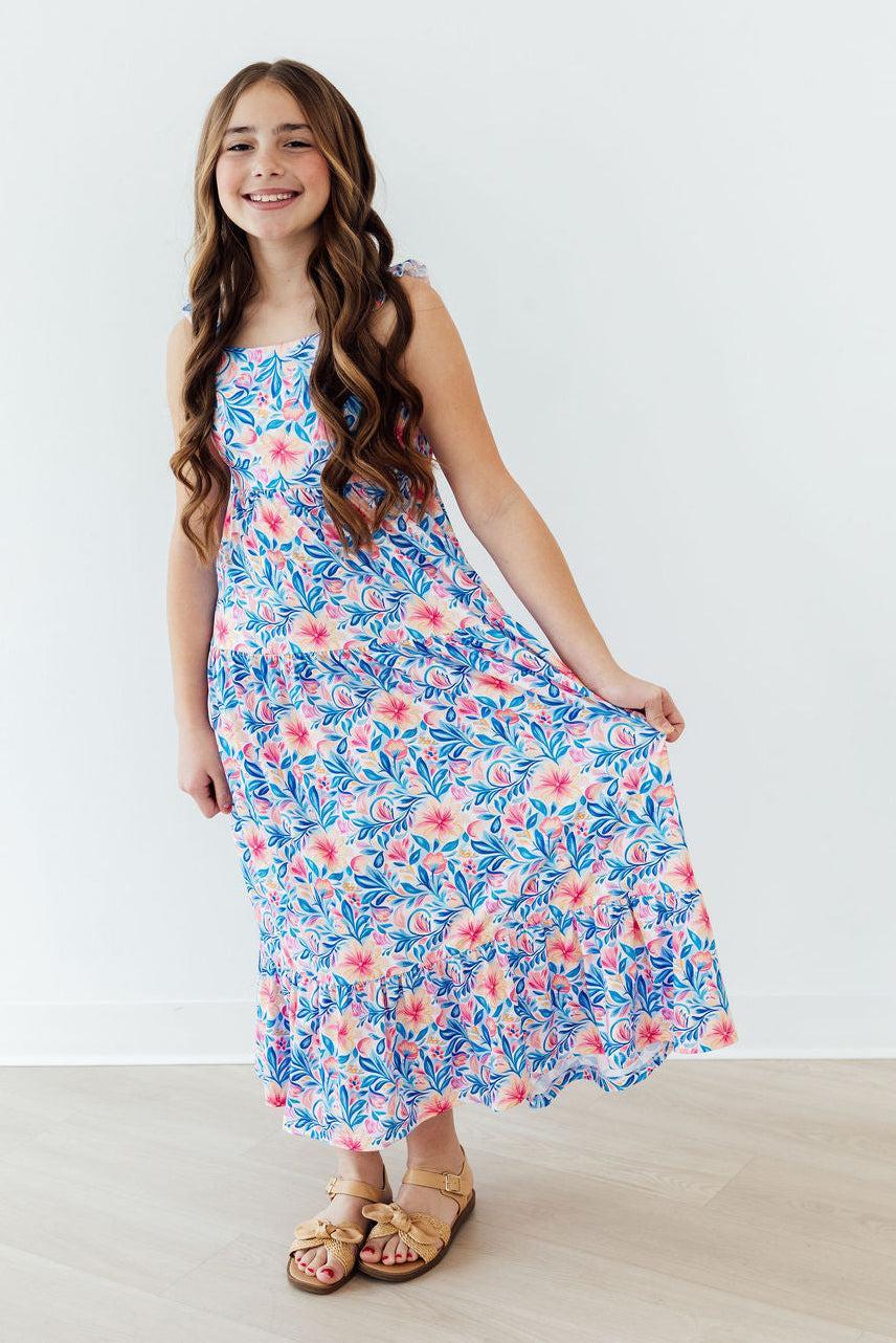 Mila & Rose ® Watercolor Floral Ruffle Maxi Dress — side view