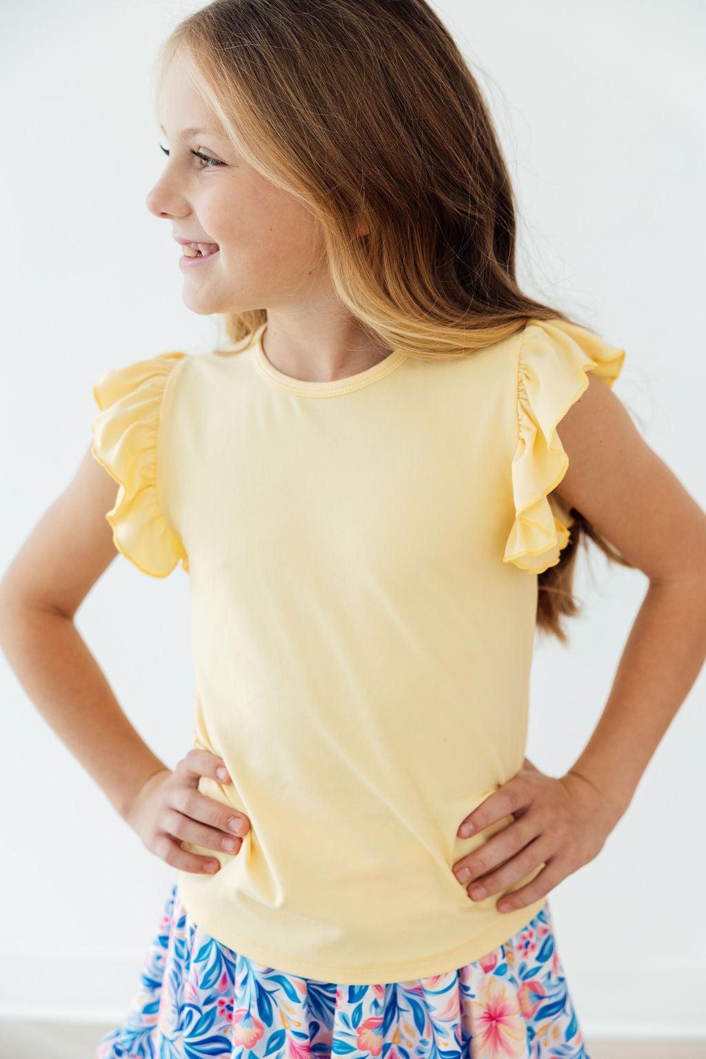 Mila & Rose ® Butter Yellow S/S Ruffle Tee — detail close-up