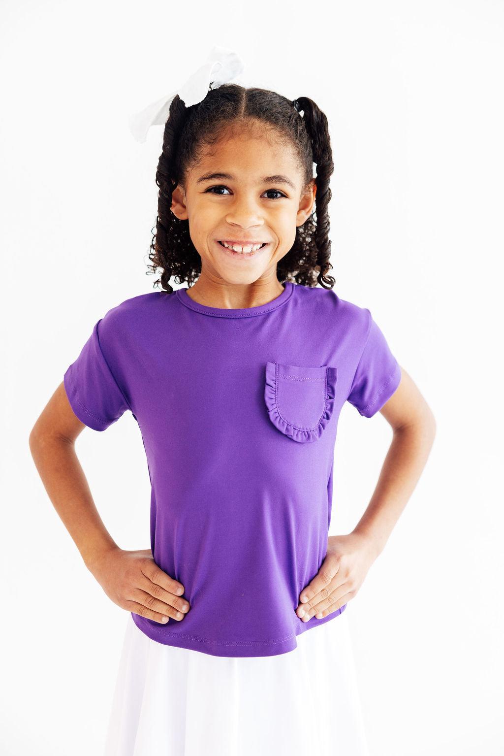 Mila & Rose ® Purple Ruffle Pocket Tee — lifestyle context