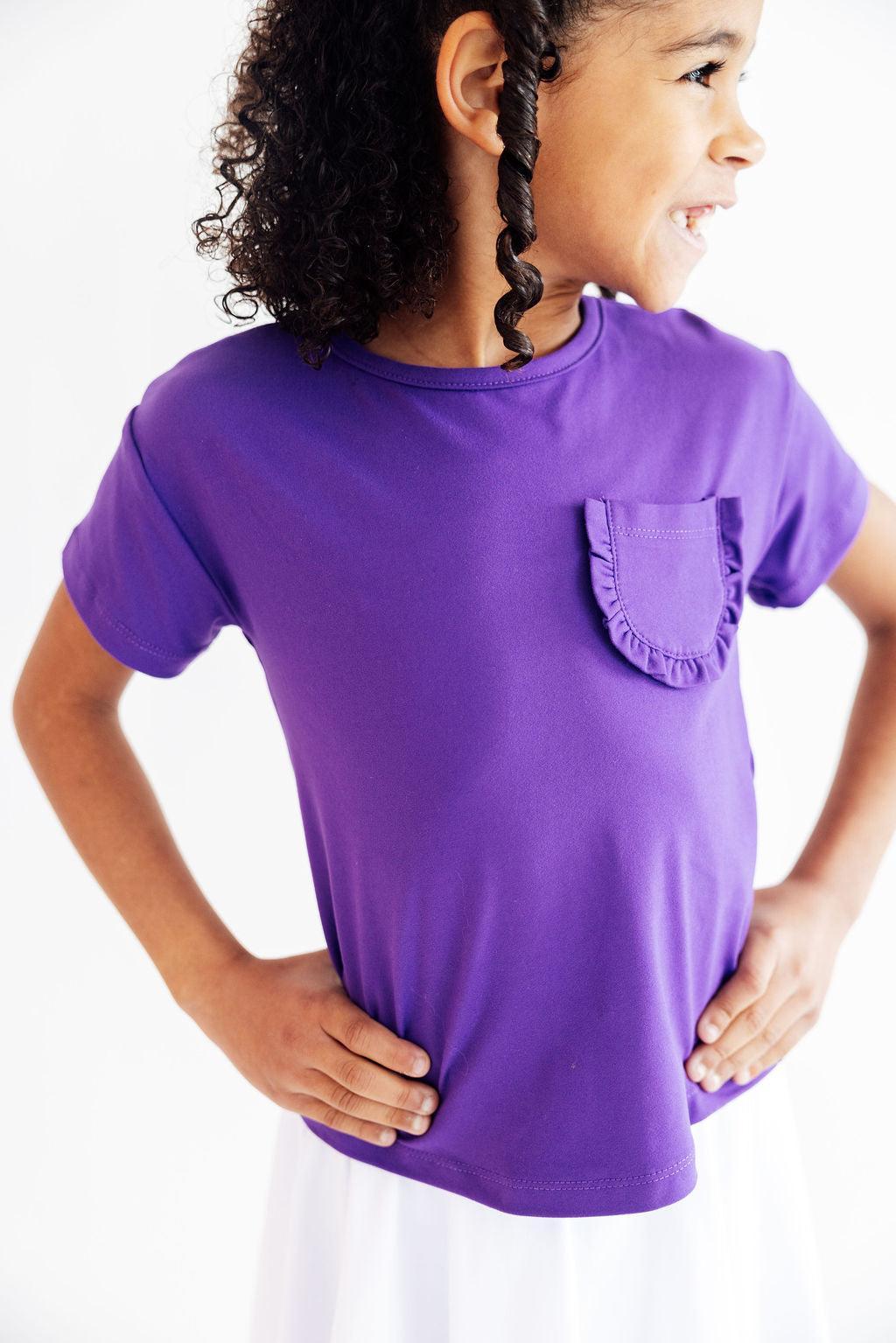 Mila & Rose ® Purple Ruffle Pocket Tee — detail close-up
