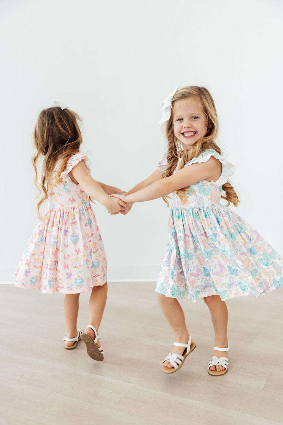 Mila & Rose ® Fluttering Butterflies Flutter Sleeve Twirl Dress — detail close-up