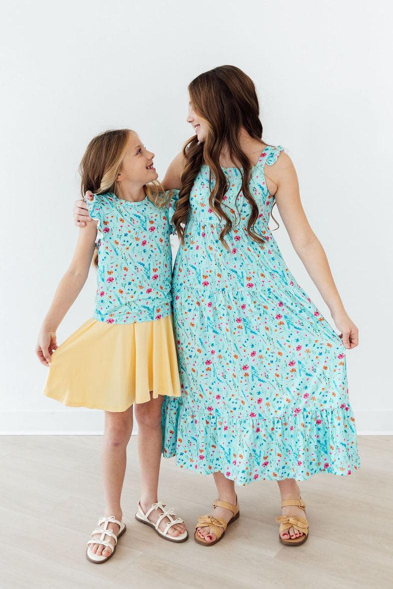 Mila & Rose ® Bluebell Breeze Ruffle Maxi Dress — back view