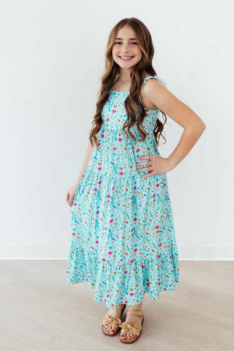 Mila & Rose ® Bluebell Breeze Ruffle Maxi Dress — side view