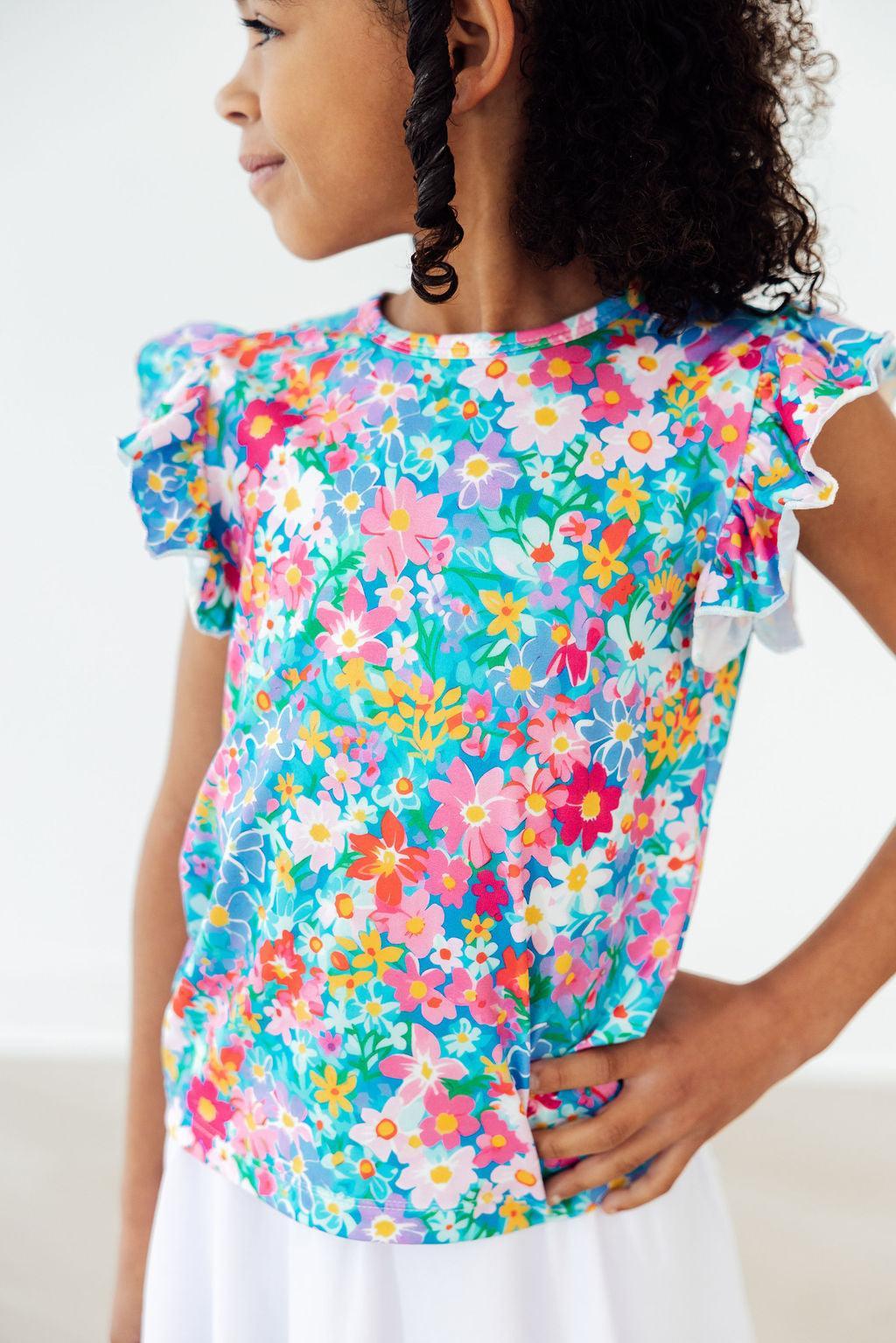 Mila & Rose ® Preppy Floral S/S Ruffle Tee — detail close-up