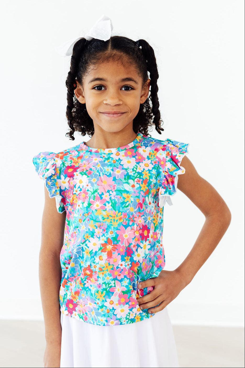 Mila & Rose ® Preppy Floral S/S Ruffle Tee — size reference