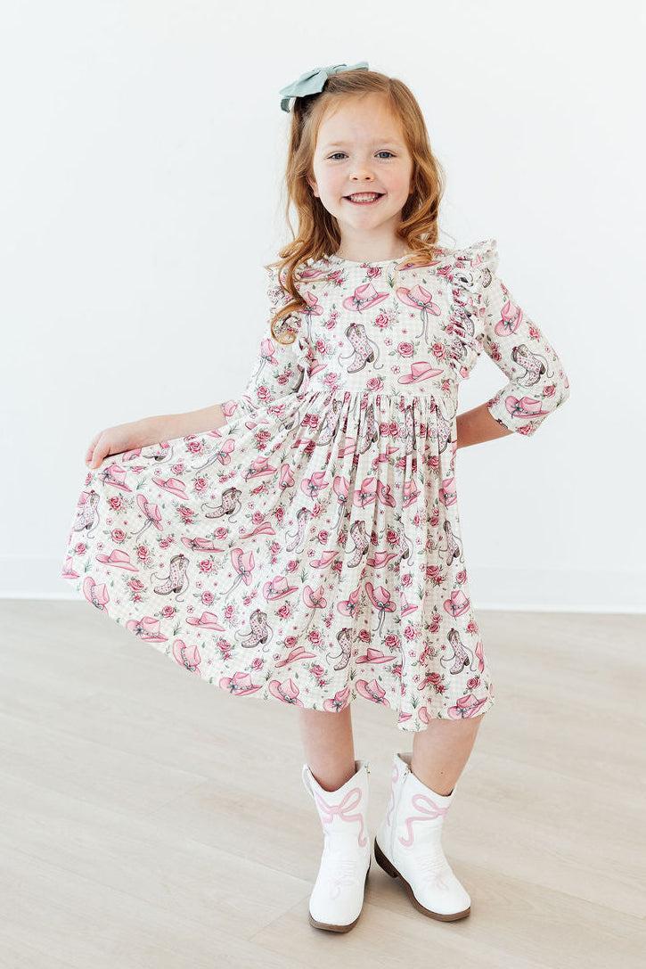 Mila & Rose ® Cowgirl Cutie 3/4 Sleeve Ruffle Twirl Dress — lifestyle context