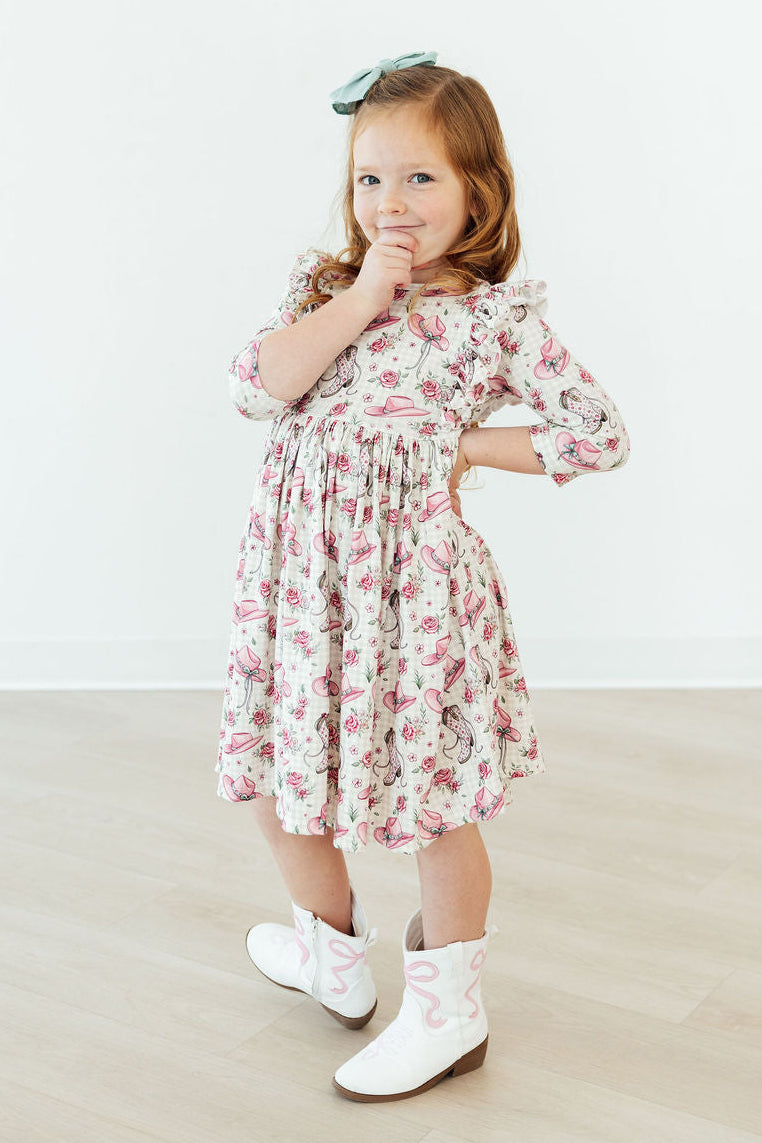 Mila & Rose ® Cowgirl Cutie 3/4 Sleeve Ruffle Twirl Dress — detail close-up