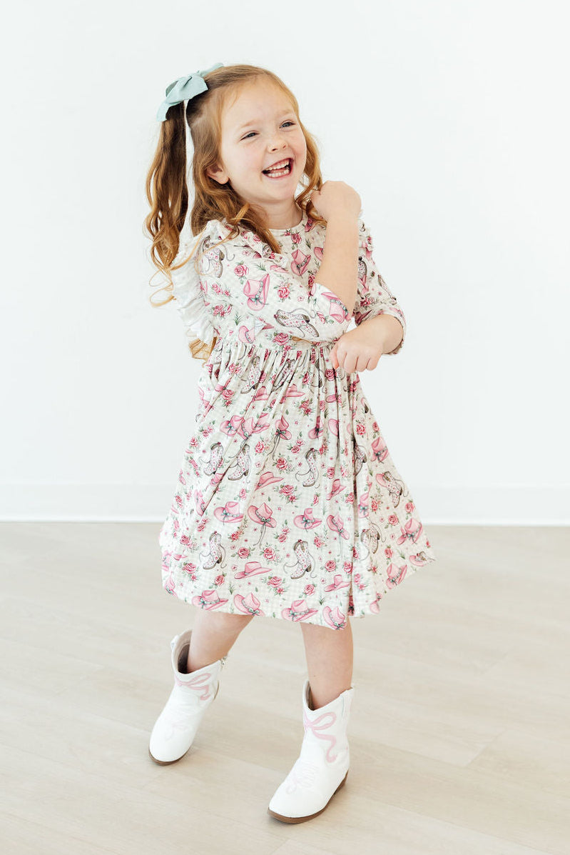 Mila & Rose ® Cowgirl Cutie 3/4 Sleeve Ruffle Twirl Dress — side view