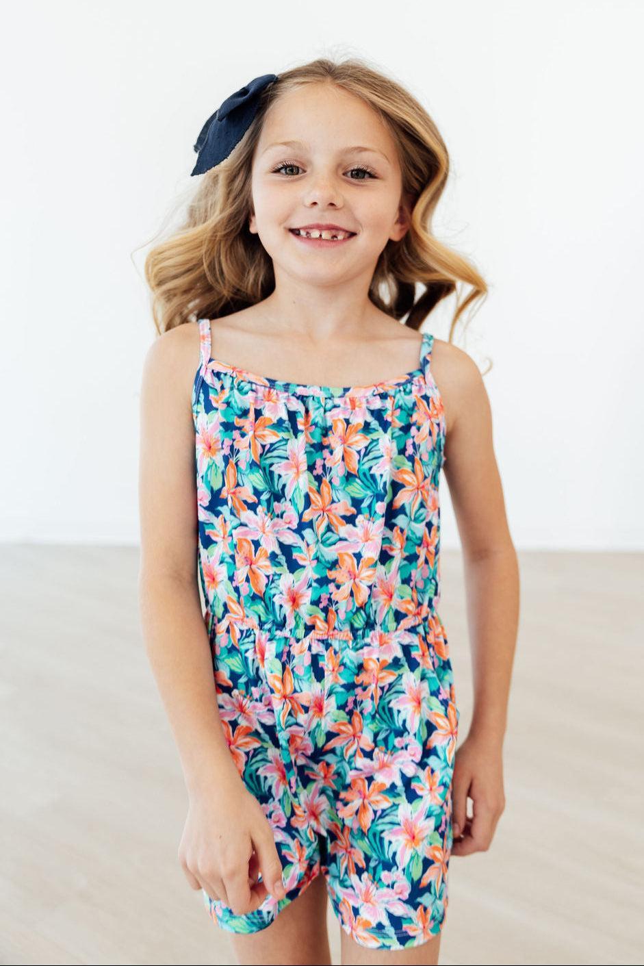 Mila & Rose ® Island Blossoms Strappy Play Romper — lifestyle context