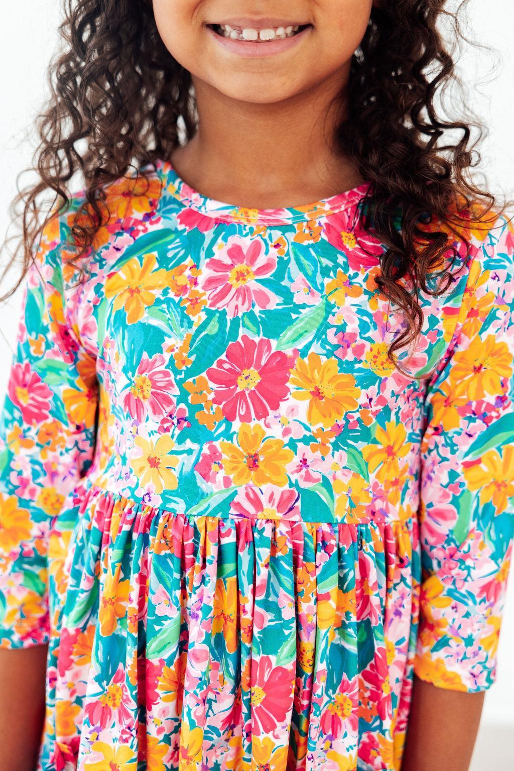 Mila & Rose ® Floral Fiesta 3/4 Sleeve Pocket Twirl Dress — main product shot