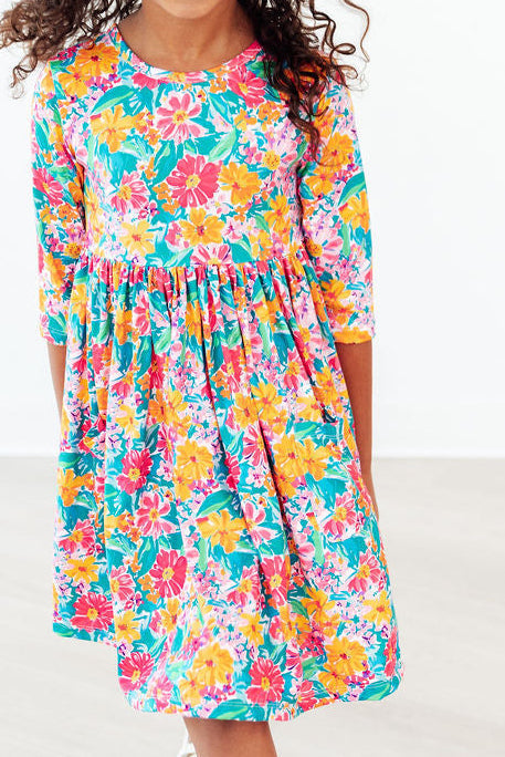Mila & Rose ® Floral Fiesta 3/4 Sleeve Pocket Twirl Dress — lifestyle context