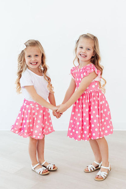 Mila & Rose ® Pink Polka Dots Ruffle Twirl Skort — detail close-up