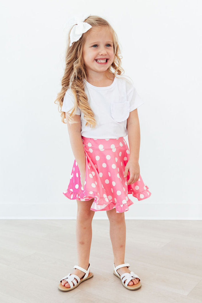 Mila & Rose ® Pink Polka Dots Ruffle Twirl Skort — side view