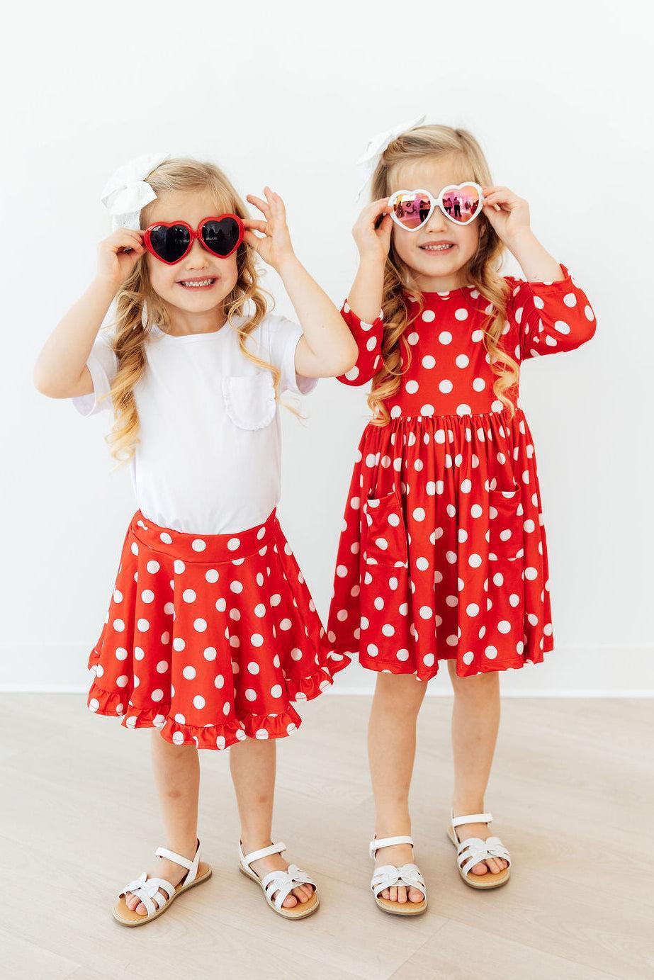 Mila & Rose ® Red Polka Dots Ruffle Twirl Skort — detail close-up