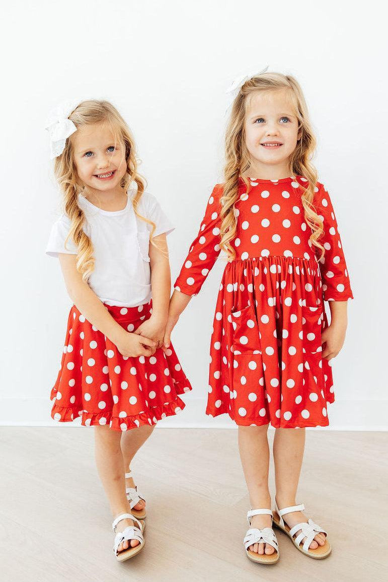 Mila & Rose ® Red Polka Dots Ruffle Twirl Skort — side view