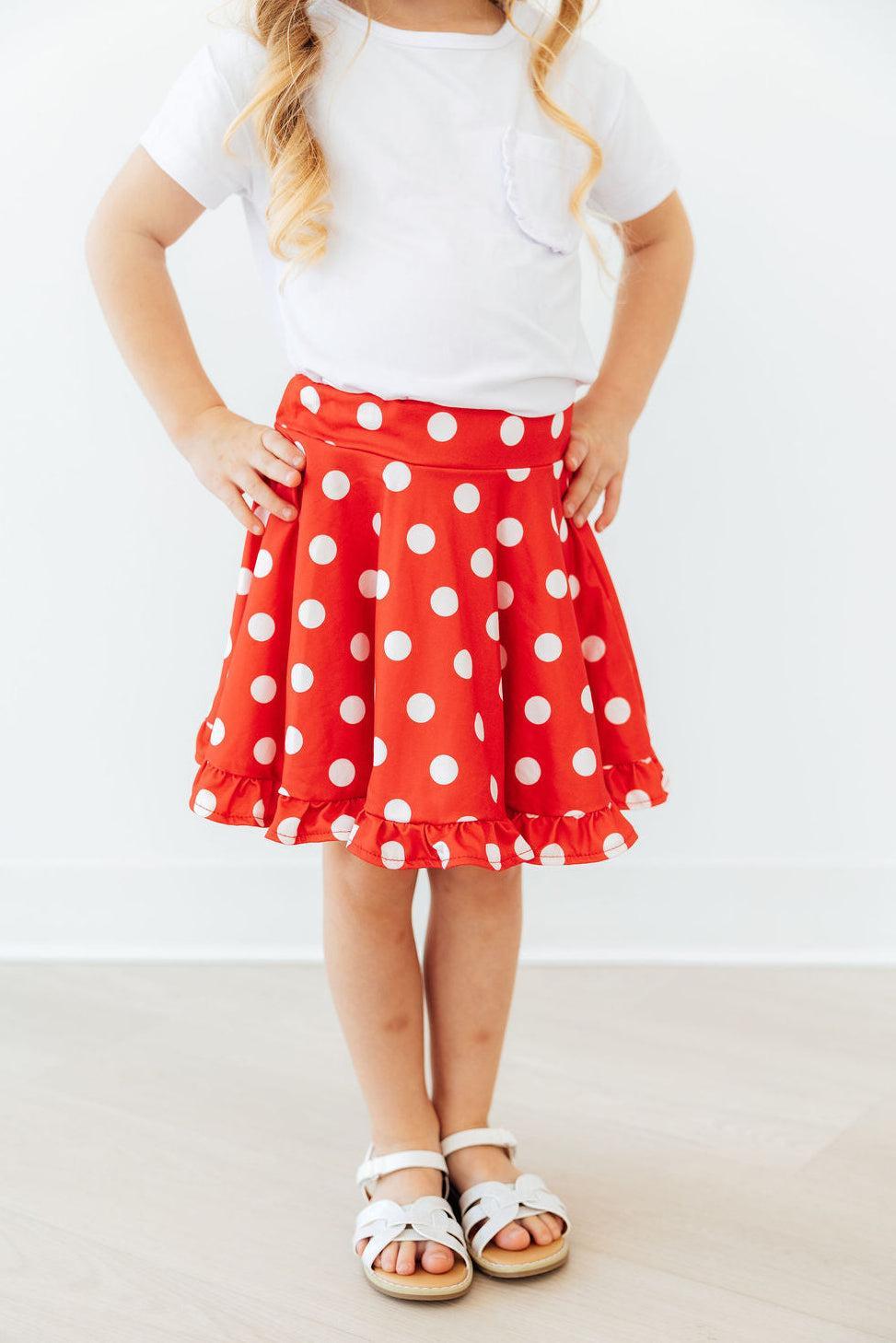 Mila & Rose ® Red Polka Dots Ruffle Twirl Skort — back view