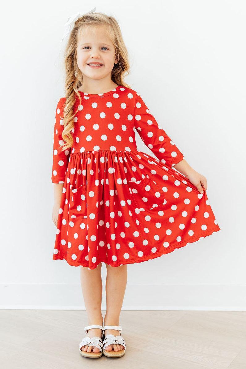 Mila & Rose ® Red Polka Dots 3/4 Sleeve Pocket Twirl Dress — alternative angle