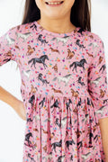 Mila & Rose ® Petals & Ponies 3/4 Sleeve Pocket Twirl Dress — main product shot