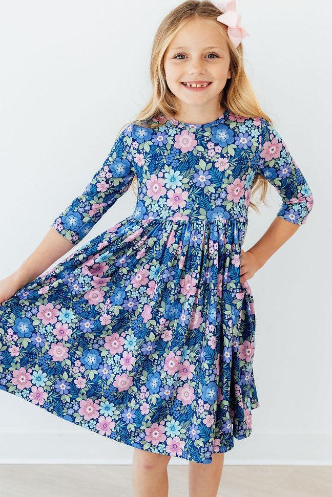 Mila & Rose ® Whimsy 3/4 Sleeve Pocket Twirl Dress — back view