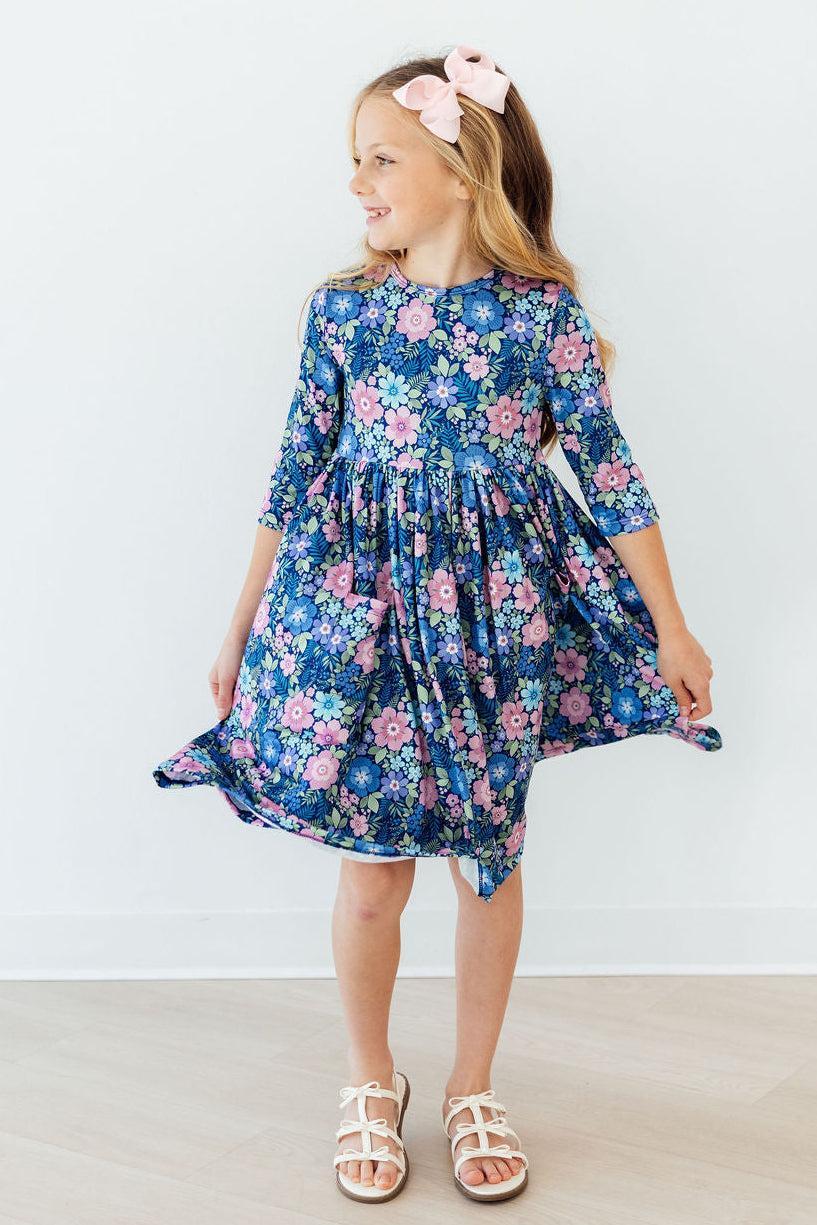 Mila & Rose ® Whimsy 3/4 Sleeve Pocket Twirl Dress — side view