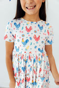 Mila & Rose ® Rainbow Roosters S/S Pocket Twirl Dress — main product shot