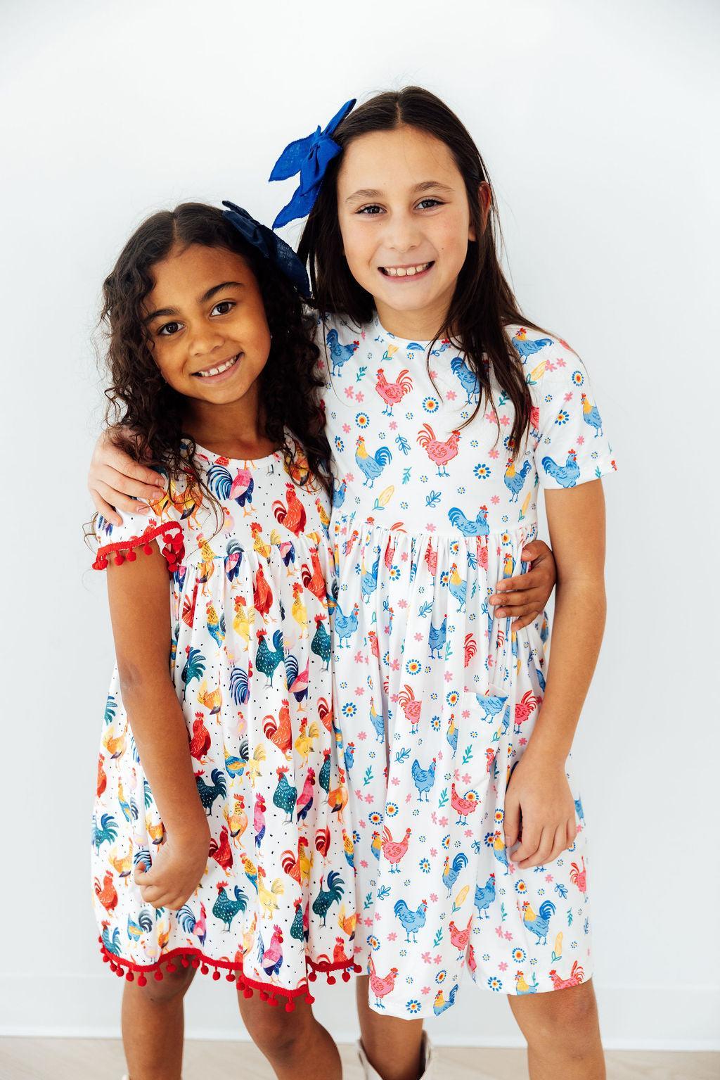 Mila & Rose ® Rainbow Roosters S/S Pocket Twirl Dress — side view