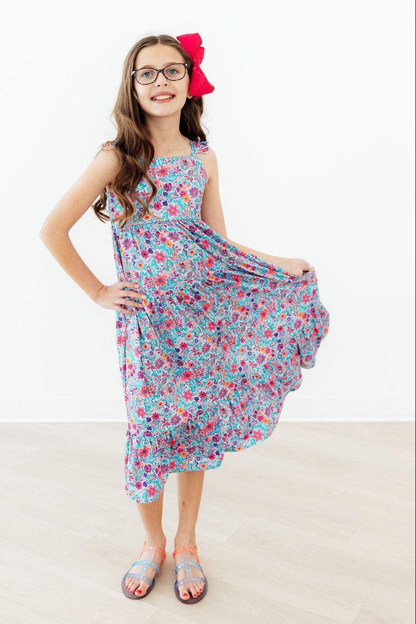 Mila & Rose ® Tropical Garden Ruffle Maxi Dress — side view