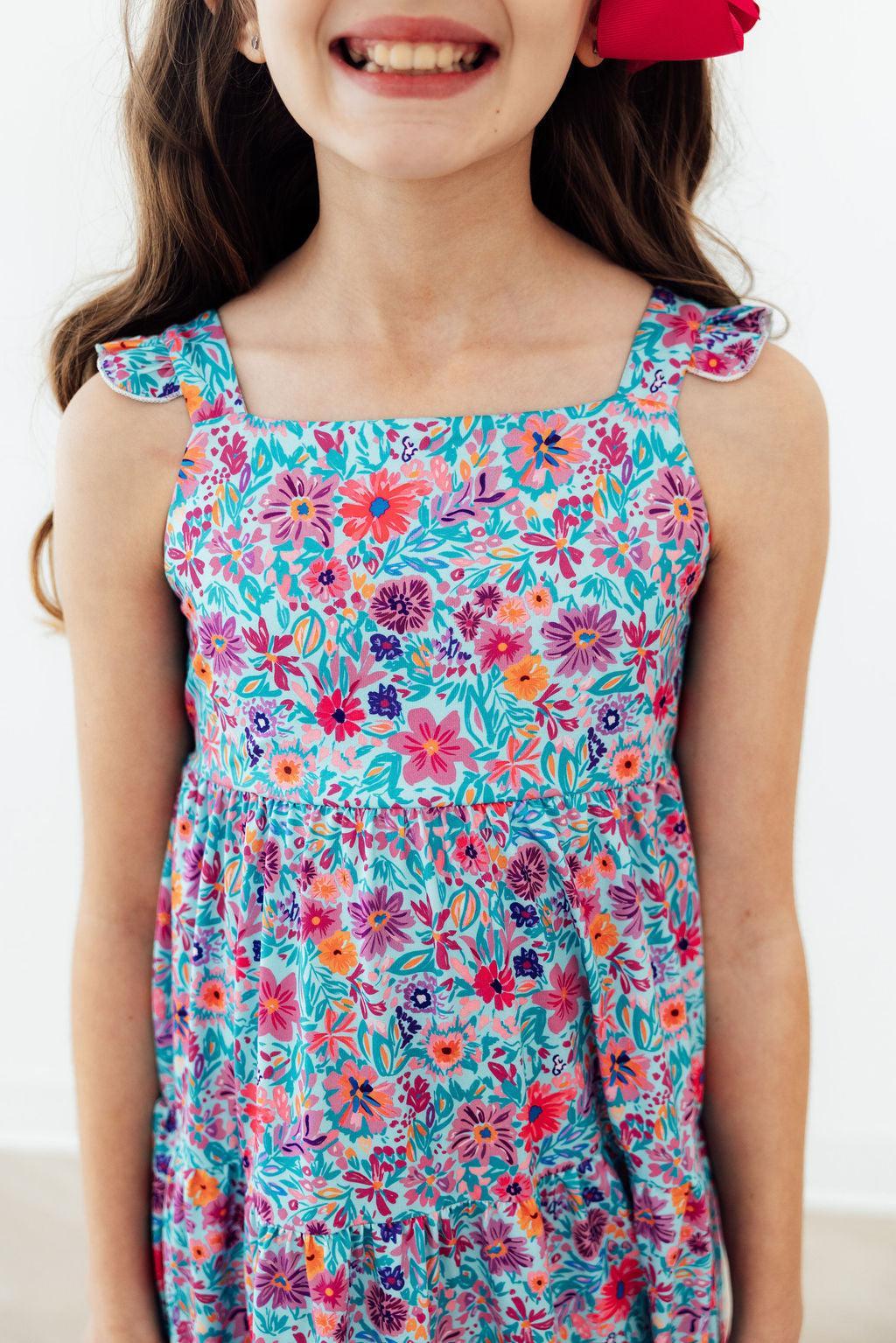 Mila & Rose ® Tropical Garden Ruffle Maxi Dress — detail close-up