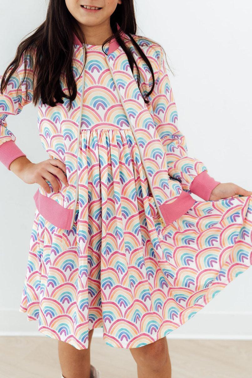 Mila & Rose ® Watercolor Rainbows S/S Pocket Twirl Dress — lifestyle context