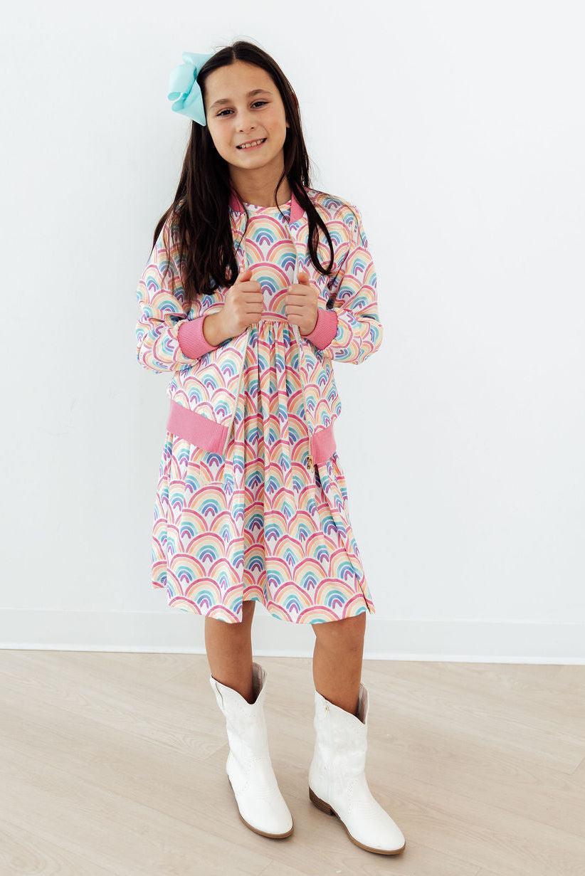 Mila & Rose ® Watercolor Rainbows S/S Pocket Twirl Dress — back view