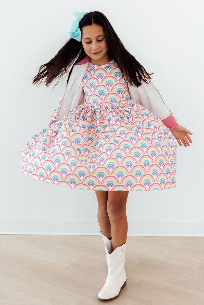 Mila & Rose ® Watercolor Rainbows S/S Pocket Twirl Dress — side view