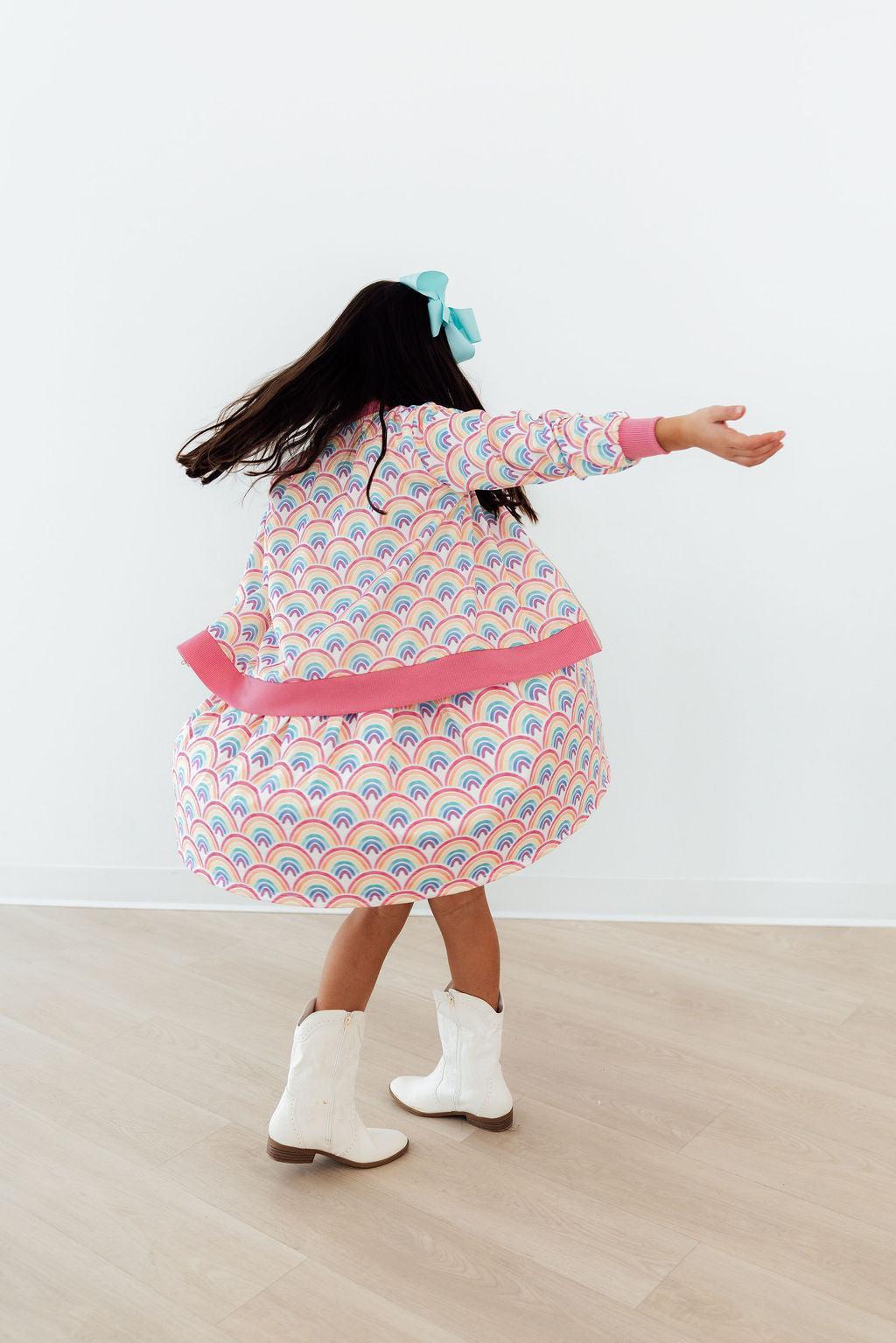 Mila & Rose ® Watercolor Rainbows S/S Pocket Twirl Dress — alternative angle
