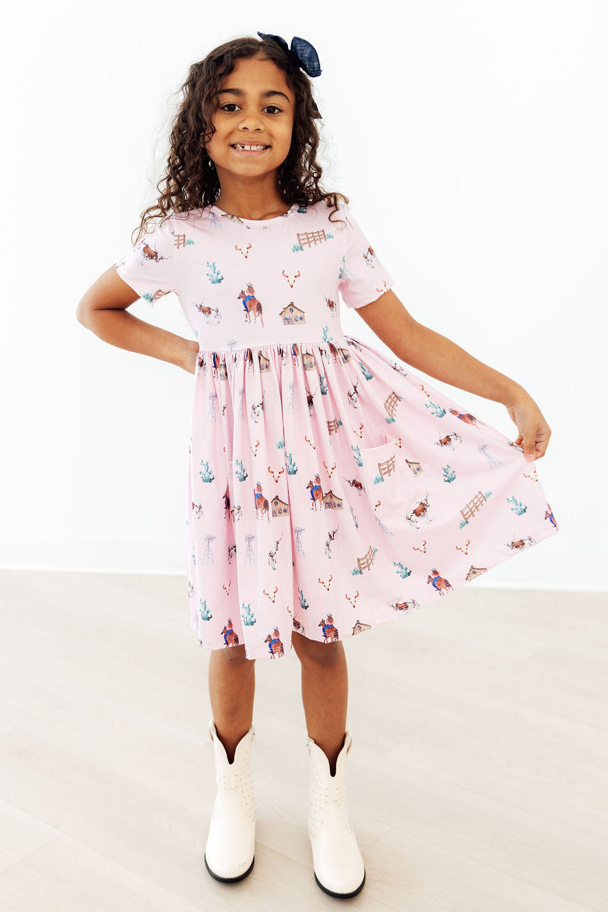 Mila & Rose ® Pink Ranch Hand S/S Pocket Twirl Dress — detail close-up