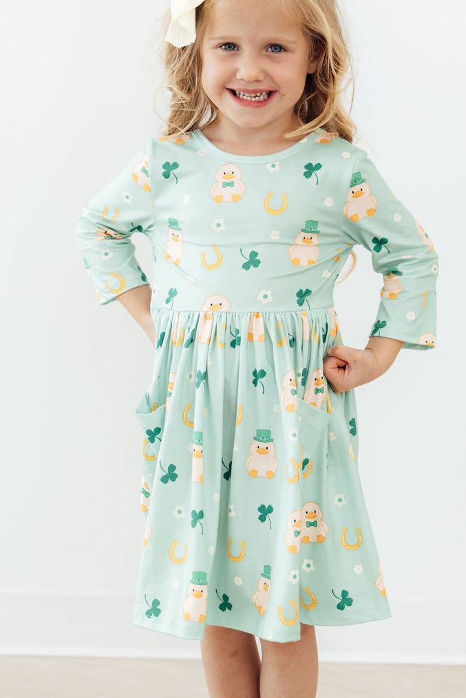 Mila & Rose ® Lucky Duck 3/4 Sleeve Pocket Twirl Dress — main product shot