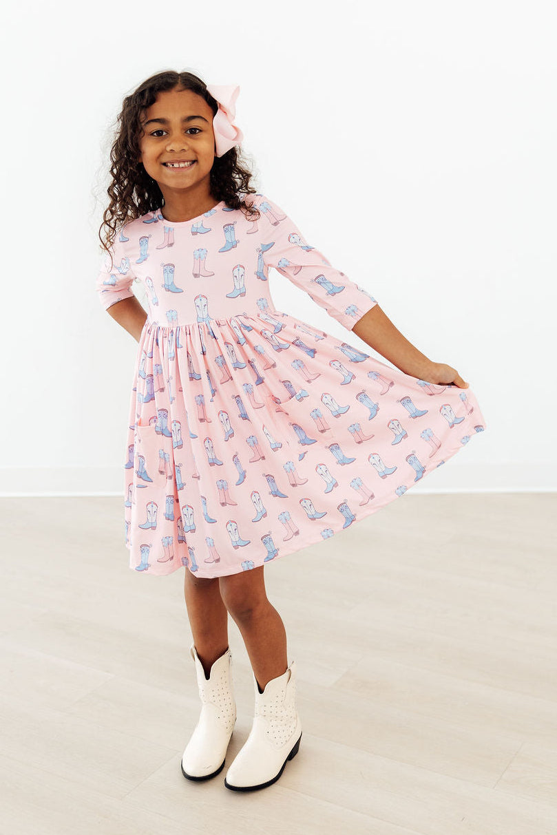 Mila & Rose ® Ribbons & Rodeos 3/4 Sleeve Pocket Twirl Dress — side view