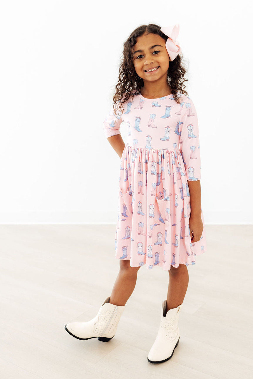 Mila & Rose ® Ribbons & Rodeos 3/4 Sleeve Pocket Twirl Dress — lifestyle context