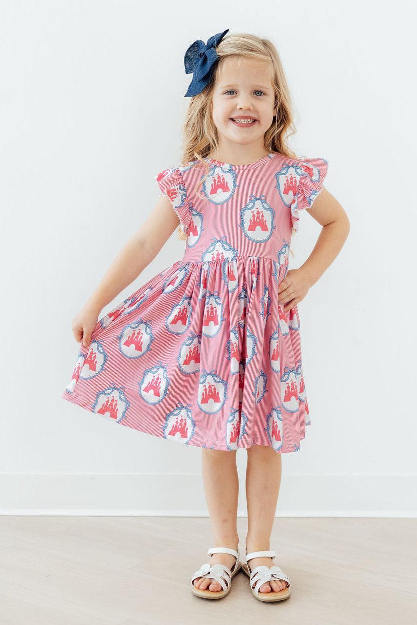 Mila & Rose ® Once Upon a Castle Flutter Sleeve Twirl Dress — back view