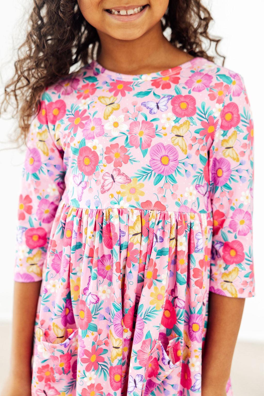 Mila & Rose ® Fluttering Garden 3/4 Sleeve Pocket Twirl Dress — main product shot