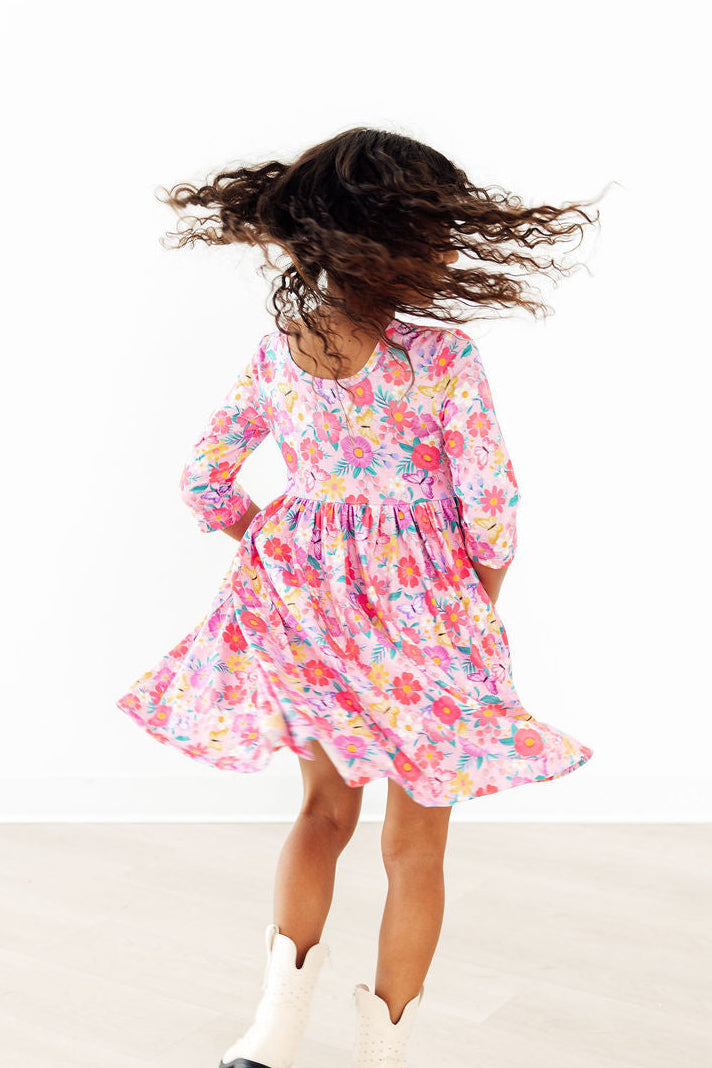 Mila & Rose ® Fluttering Garden 3/4 Sleeve Pocket Twirl Dress — side view
