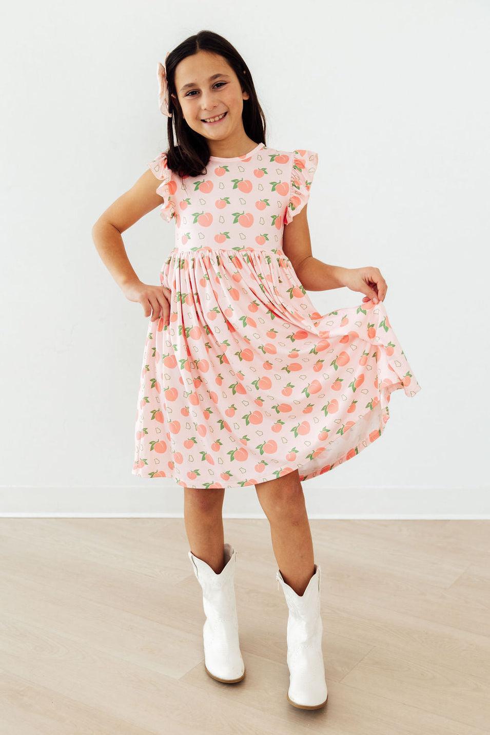 Mila & Rose ® Georgia Peach Flutter Sleeve Twirl Dress — lifestyle context