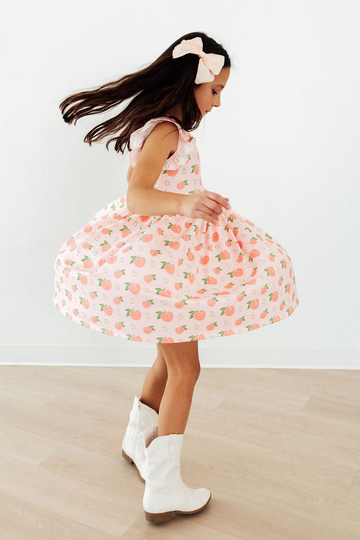 Mila & Rose ® Georgia Peach Flutter Sleeve Twirl Dress — detail close-up