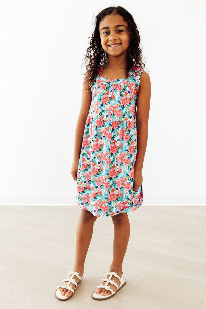 Mila & Rose ® Petals in Paradise Ruffle Cross Back Dress — detail close-up