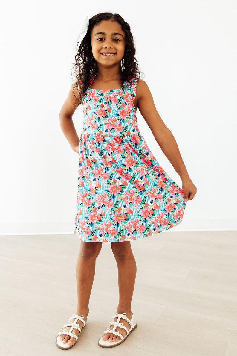Mila & Rose ® Petals in Paradise Ruffle Cross Back Dress — lifestyle context