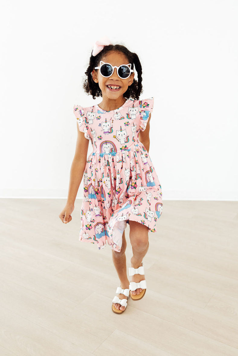 Mila & Rose ® Rainbow Purr-fection Flutter Sleeve Twirl Dress — lifestyle context