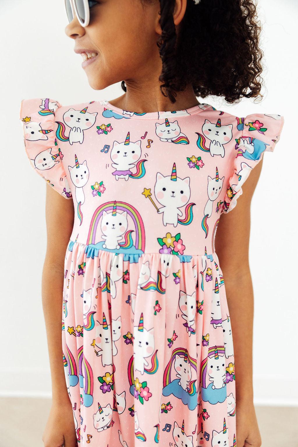 Mila & Rose ® Rainbow Purr-fection Flutter Sleeve Twirl Dress — main product shot