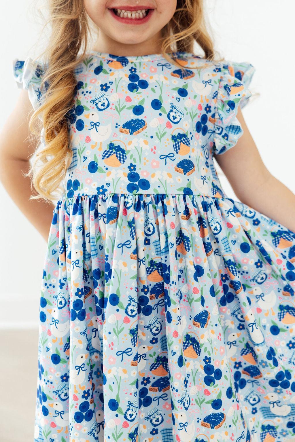 Mila & Rose ® Blueberry Picnic Flutter Sleeve Twirl Dress — main product shot