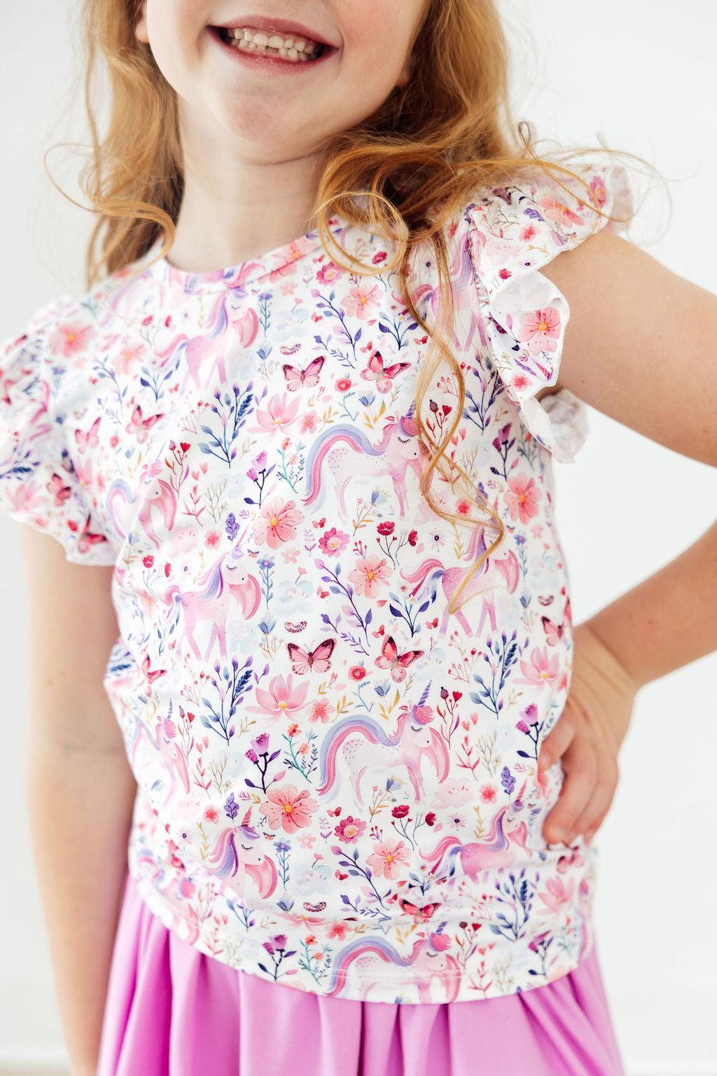 Mila & Rose ® Whimsical Woods S/S Ruffle Tee — detail close-up