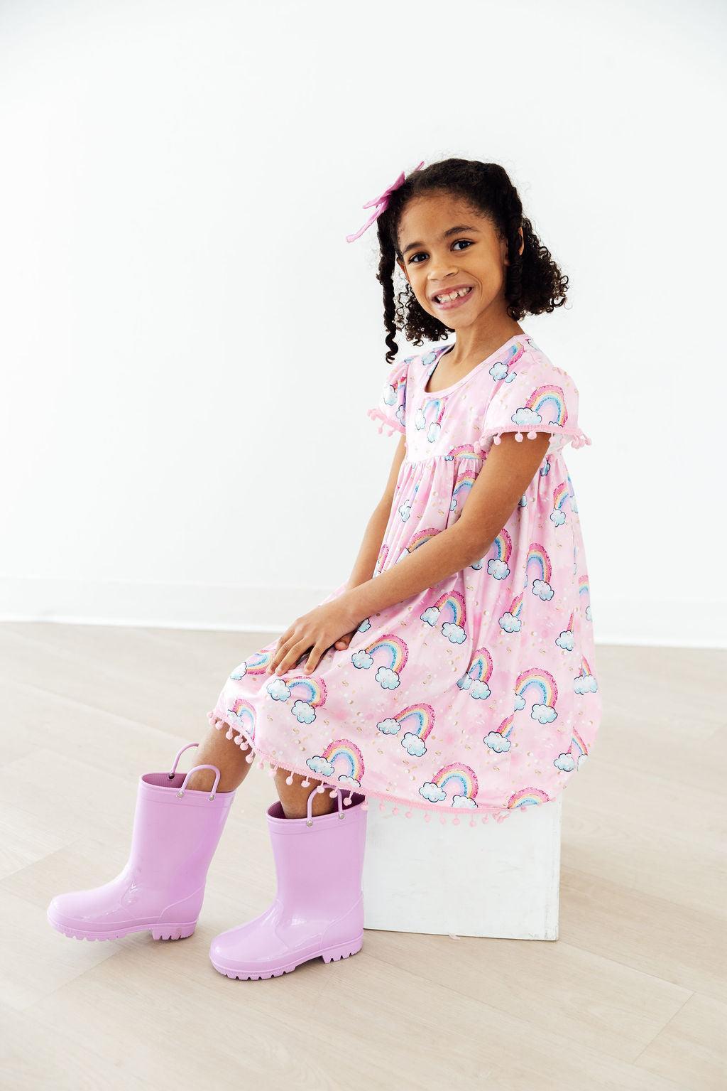 Mila & Rose ® Sparkling Rainbows Pom Pom Dress — detail close-up