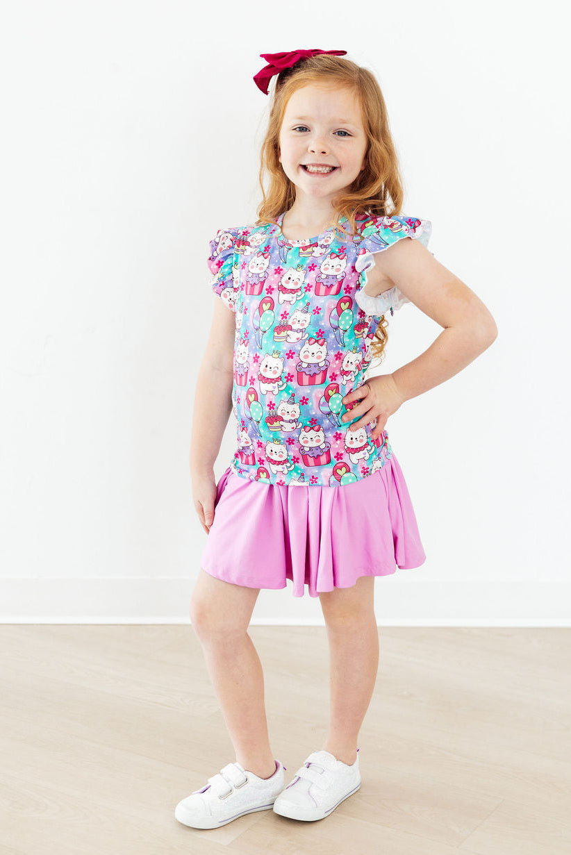 Mila & Rose ® Time To Purr-ty S/S Ruffle Tee — side view